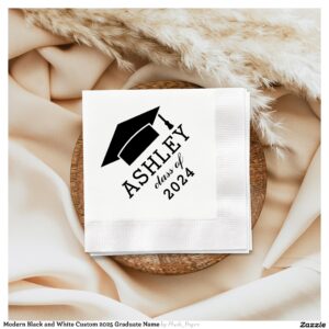 Modern Black and White Custom 2025 Graduate Name Paper Napkins