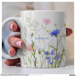 Monogram Rainbow Wild Flower Illustrated Coffee Mug