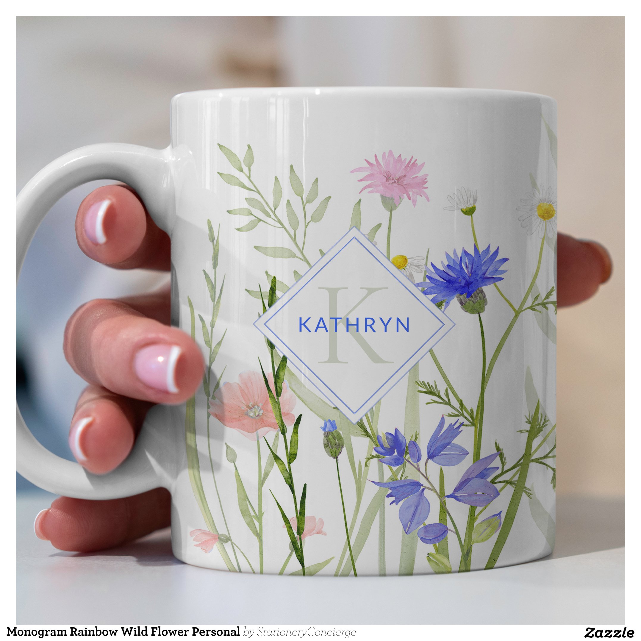 Monogram Rainbow Wild Flower Illustrated Coffee Mug
