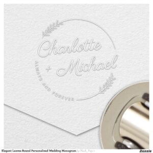 Elegant Leaves Round Personalized Wedding Monogram Embosser