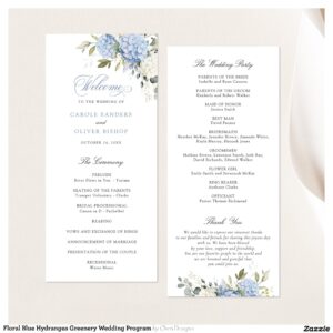 Floral Blue Hydrangea Greenery Wedding Program