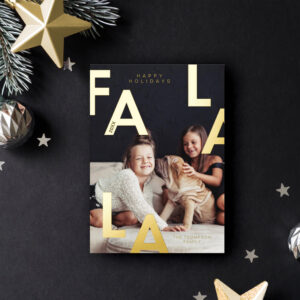 Fa La La Bold Letters Minimalist Modern Photo Foil Holiday Card