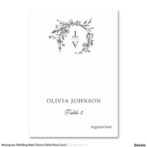 Monogram Wedding Meal Choice Table Place Card