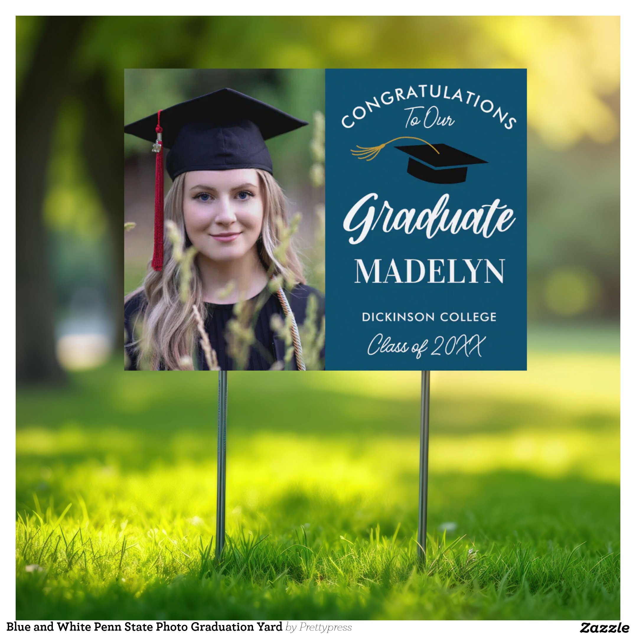 Blue and White Penn State Photo Graduation Yard Sign