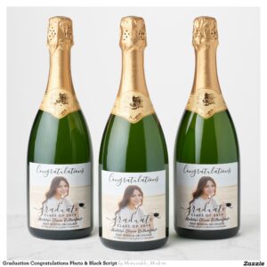 Graduation Congratulations Photo & Black Script Sparkling Wine Label