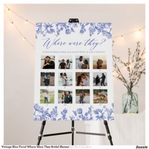 Vintage Blue Floral Where Were They Bridal Shower Foam Board