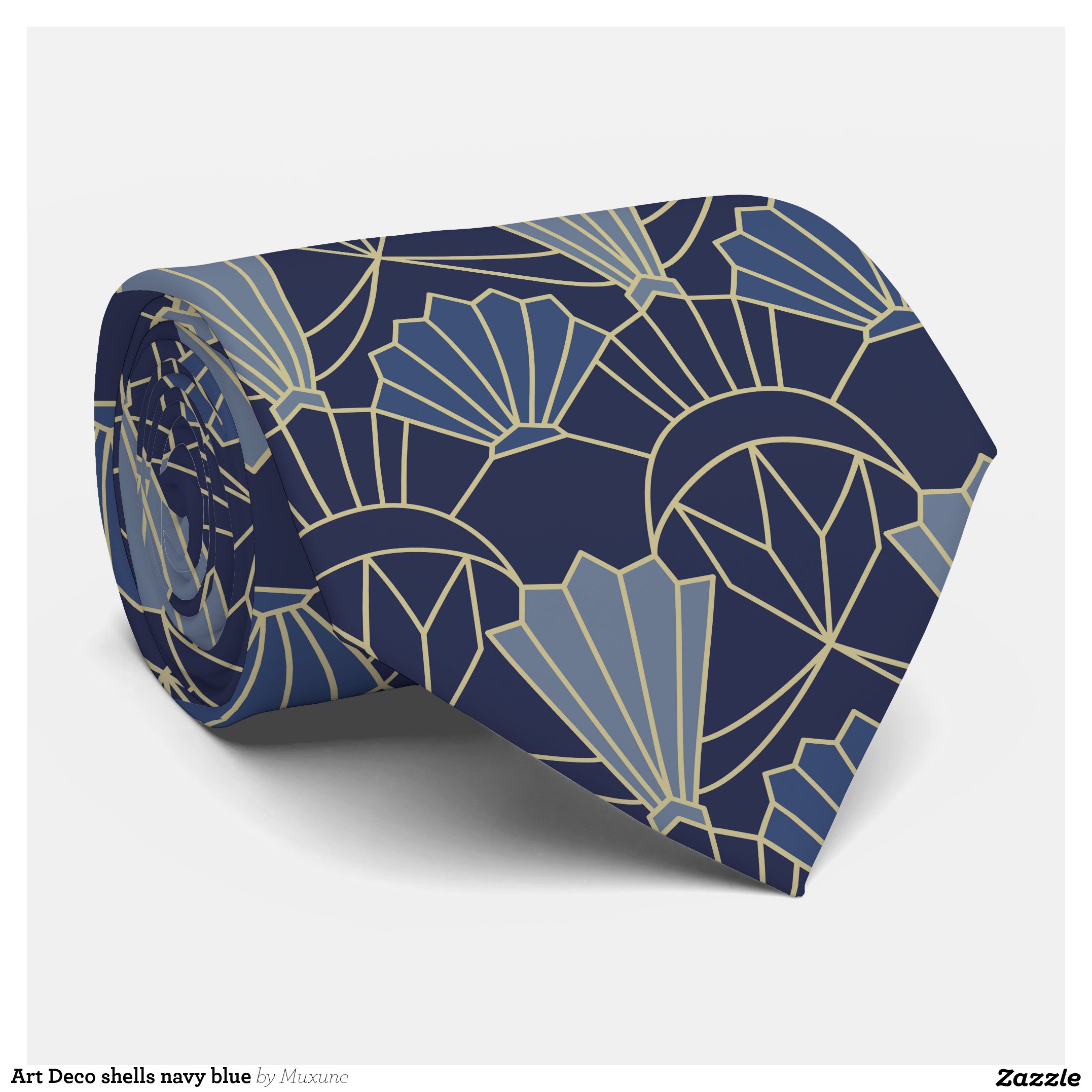Art Deco shells navy blue Neck Tie