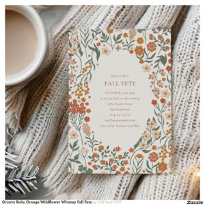 Groovy Boho Orange Wildflower Whimsy Fall Fete Invitation
