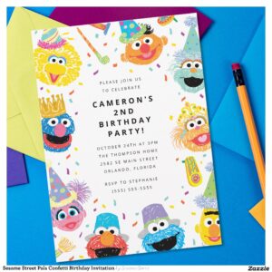 Sesame Street Pals Confetti Birthday Invitation
