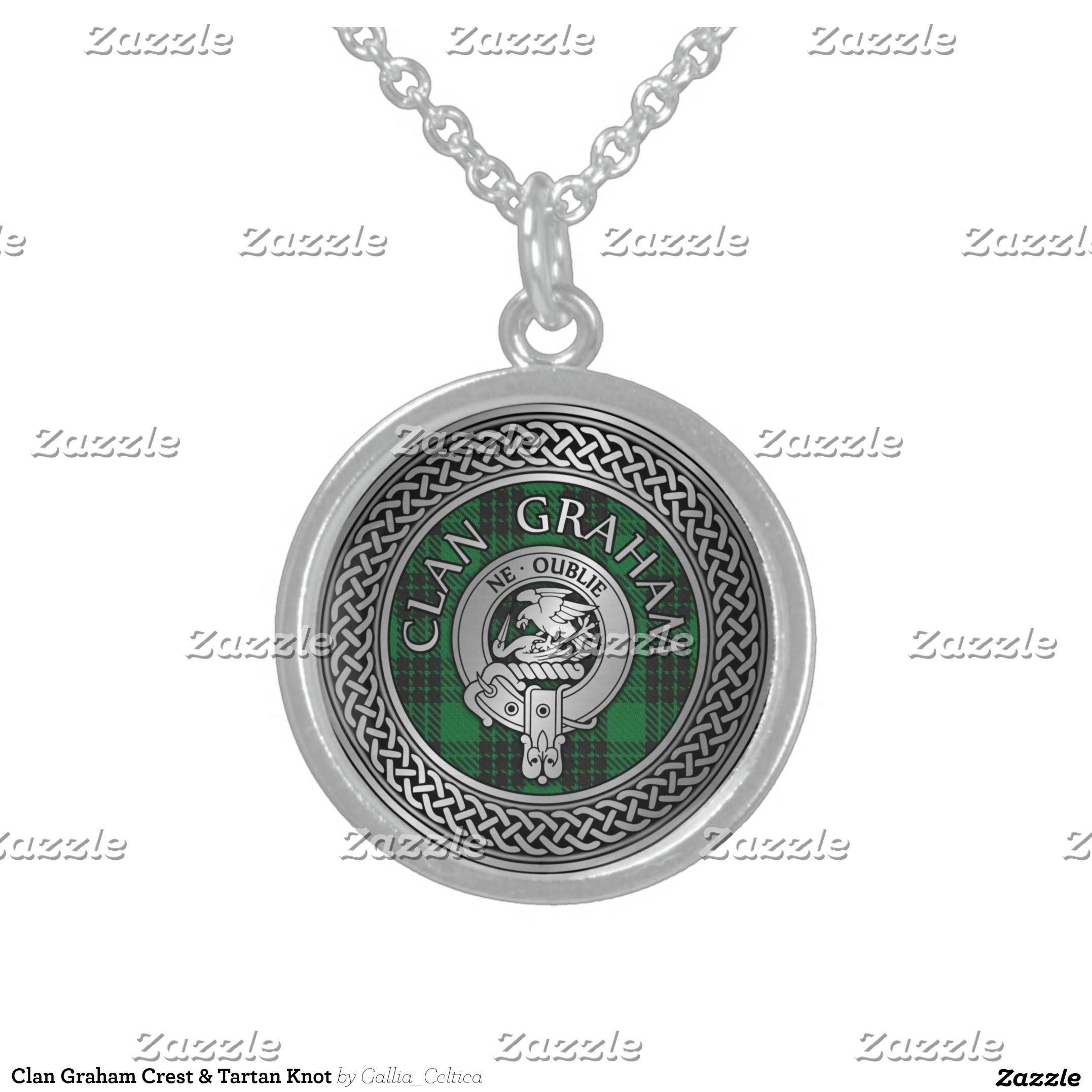 Clan Graham Crest & Tartan Knot Sterling Silver Necklace