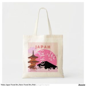 Tokyo Japan Travel Art, Retro Travel Art, Pink Tote Bag