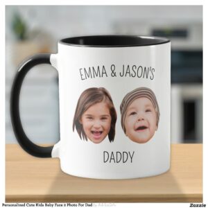 Personalized Cute Kids Baby Face 2 Photo For Dad Mug