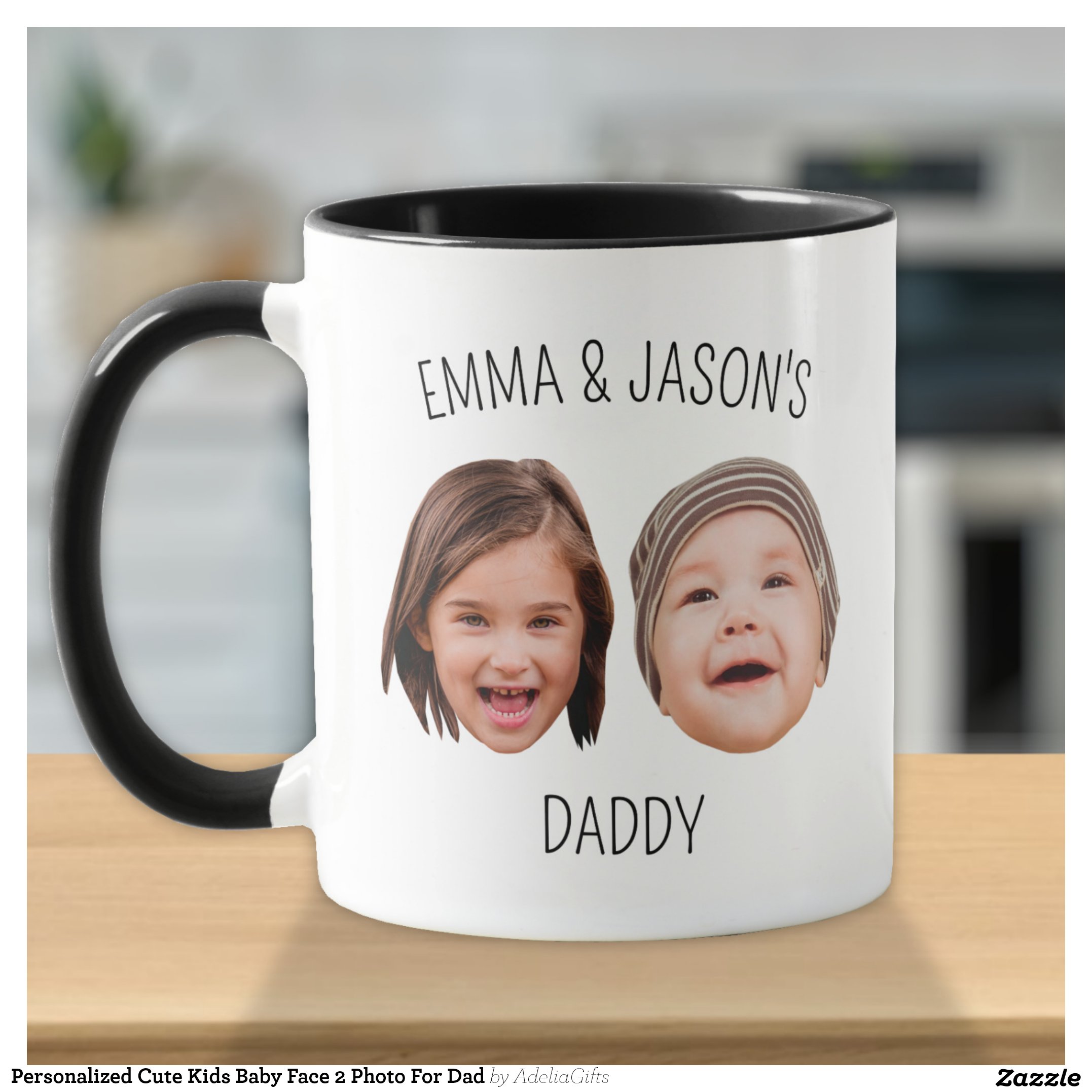 Personalized Cute Kids Baby Face 2 Photo For Dad Mug