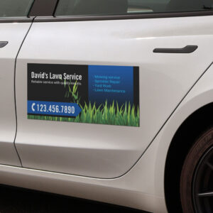 Lawn Care Landscaping Mowing Black & Blue Car Magnet
