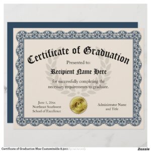 Certificate of Graduation Blue Customizable 8.5x11