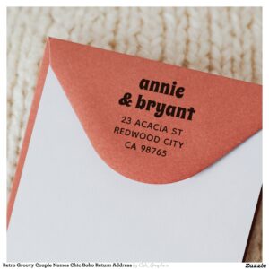 Retro Groovy Couple Names Chic Boho Return Address Rubber Stamp