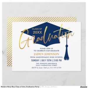 Modern Navy Blue Class of 2024 Graduation Party Invitation