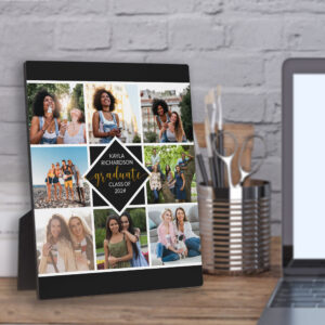 Custom 8 Photo Grid Collage Gold Graduate Plaque