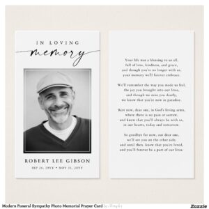 Modern Funeral Sympathy Photo Memorial Prayer Card