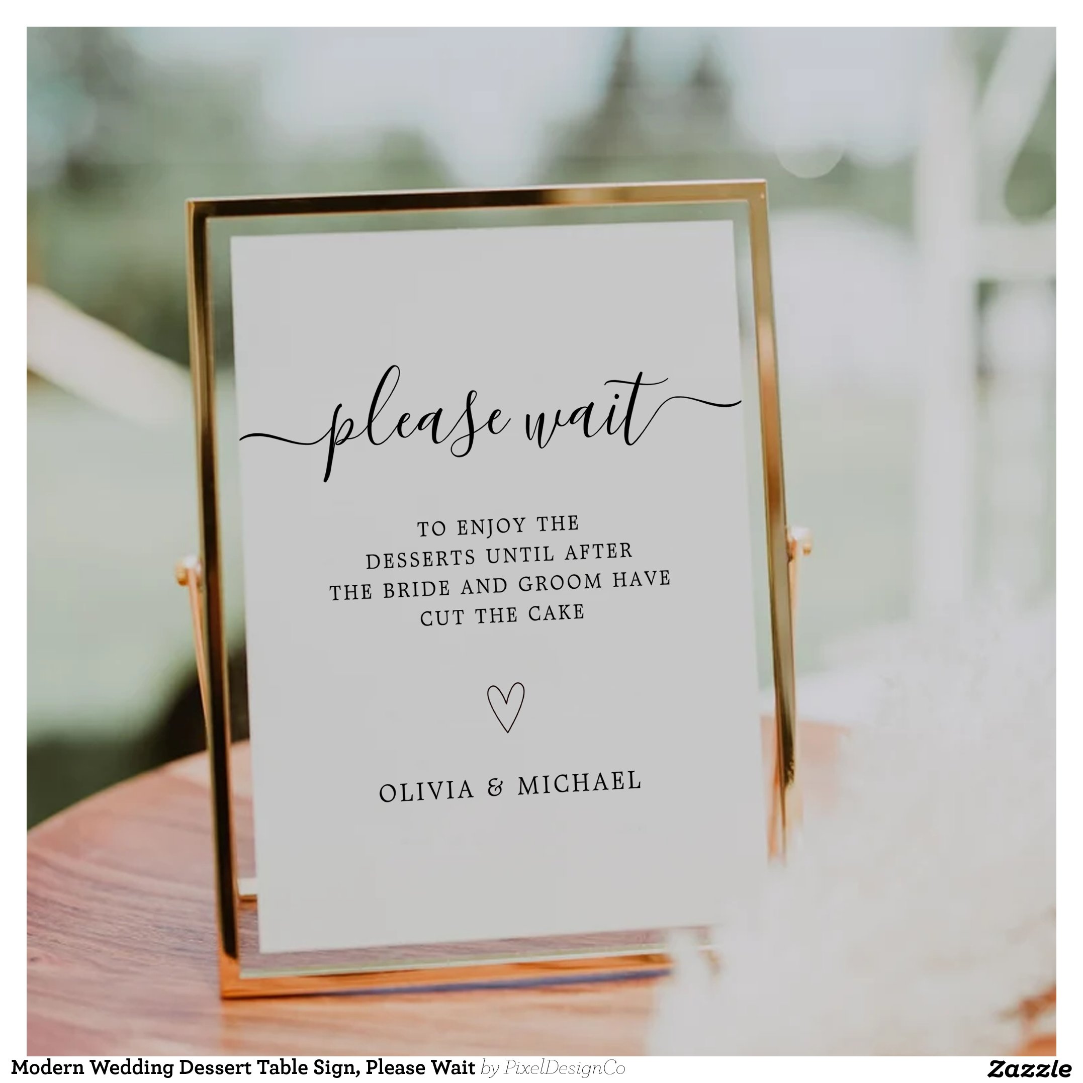 Modern Wedding Dessert Table Sign, Please Wait Pedestal Sign