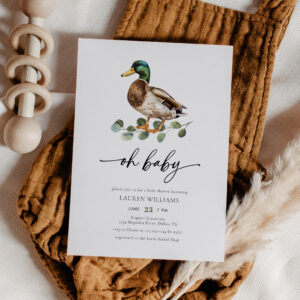 Watercolor Mallard Duck Baby Shower Invitation