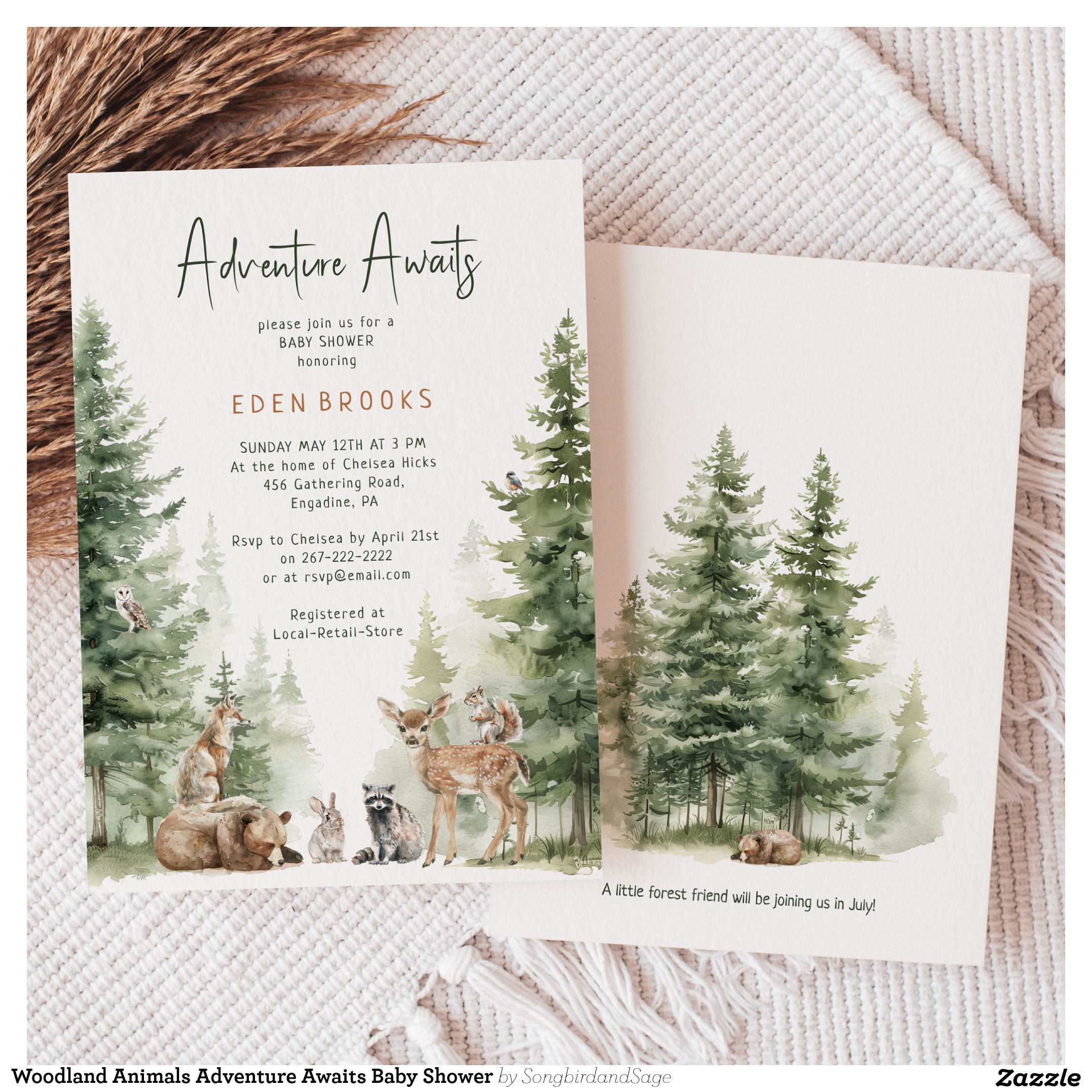 Woodland Animals Adventure Awaits Baby Shower Invitation