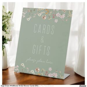 Sage Green Wildflower Bridal Shower Cards Gifts Pedestal Sign