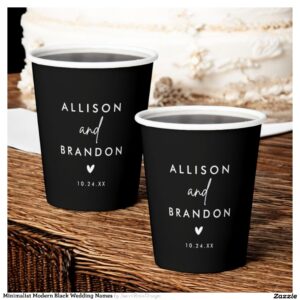 Minimalist Modern Black Wedding Names Paper Cups