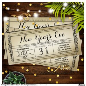 Vintage Ticket New Year's Eve Party Invitations