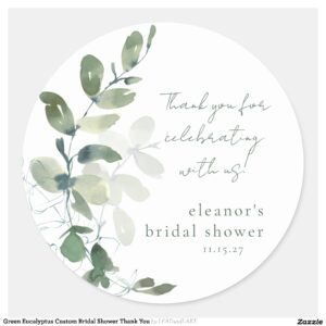 Green Eucalyptus Custom Bridal Shower Thank You Classic Round Sticker
