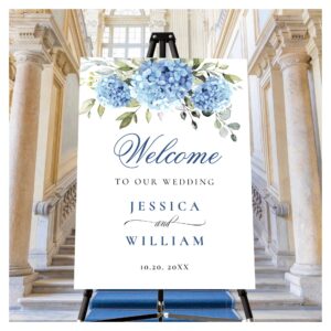 Elegant Blue Hydrangea Eucalyptus WEDDING Welcome Foam Board