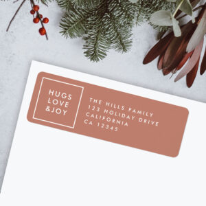 Hugs Love and Joy Terracotta Burnt Orange Modern Label