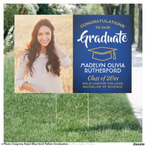 2 Photo Congrats Royal Blue Gold Yellow Graduation Sign