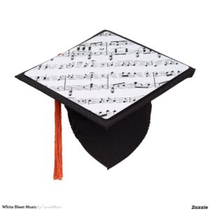 White Sheet Music Graduation Cap Topper