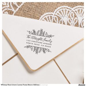 Whimsy Hand-drawn Leaves Frame Return Address Rubber Stamp
