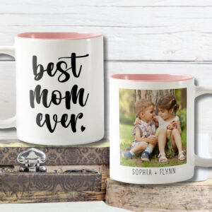 Modern Cute Best Mom Ever Kids Names Photo Pink Two-Tone Coffee Mug