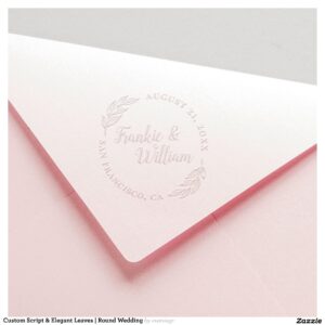 Custom Script & Elegant Leaves Round Wedding Embosser