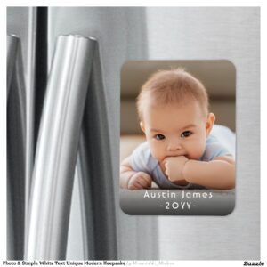 Photo & Simple White Text Unique Modern Keepsake Magnet