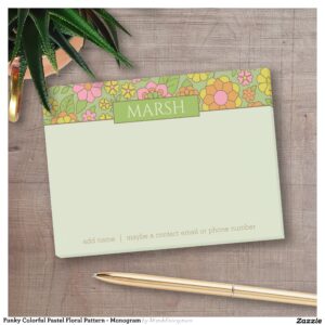 Funky Colorful Pastel Floral Pattern - Monogram Post-it Notes