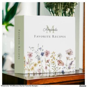 Watercolor Wildflowers Stylish Favorite Recipes 3 Ring Binder