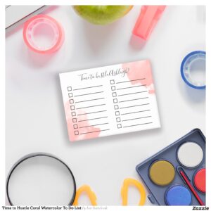 Time to Hustle Coral Watercolor To Do List Post-it Notes