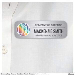 Company Logo Brushed Gray Color Plastic Employee Name Tag