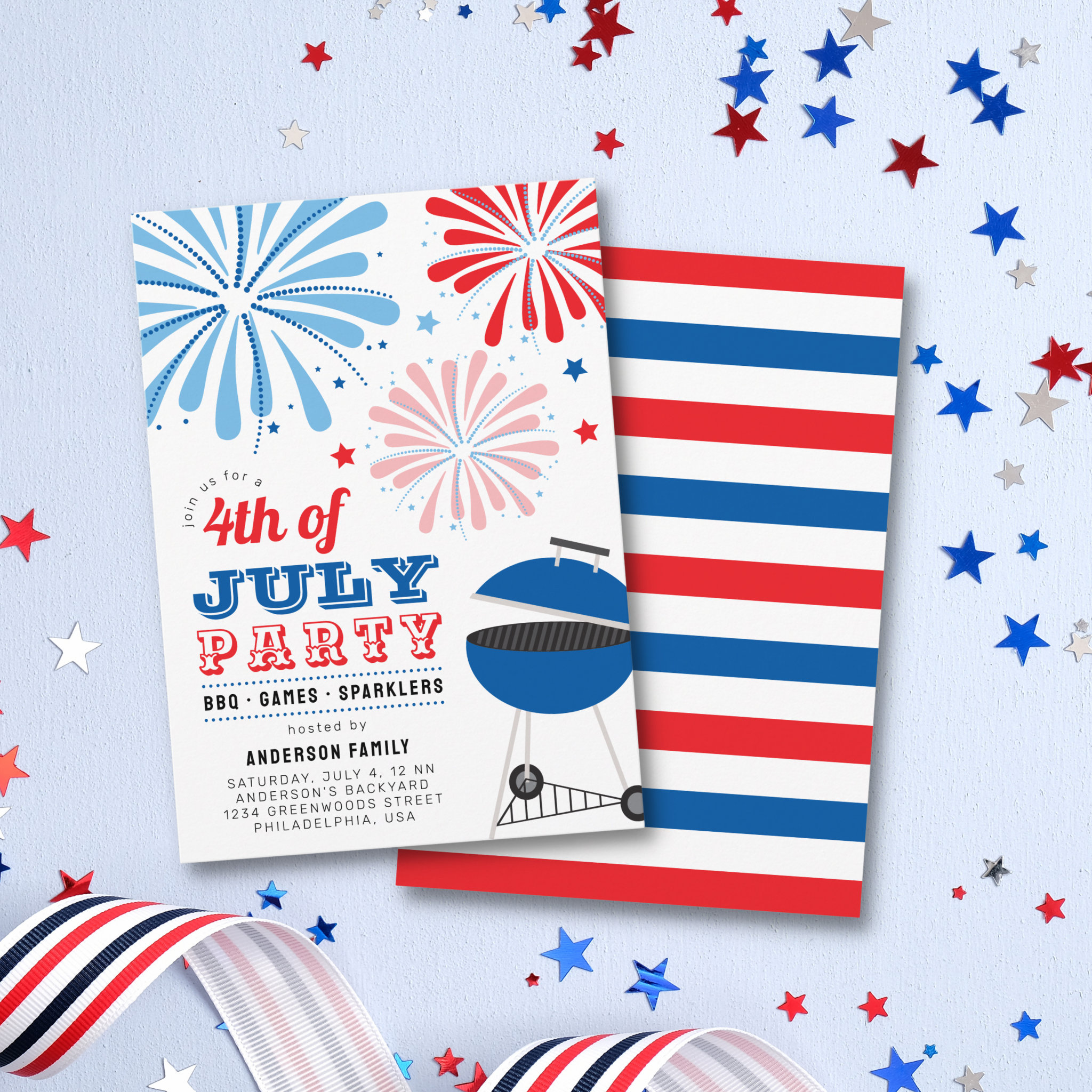 4th of July Fireworks BBQ Party Invitation