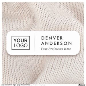 Logo name title light gray divider white name tag