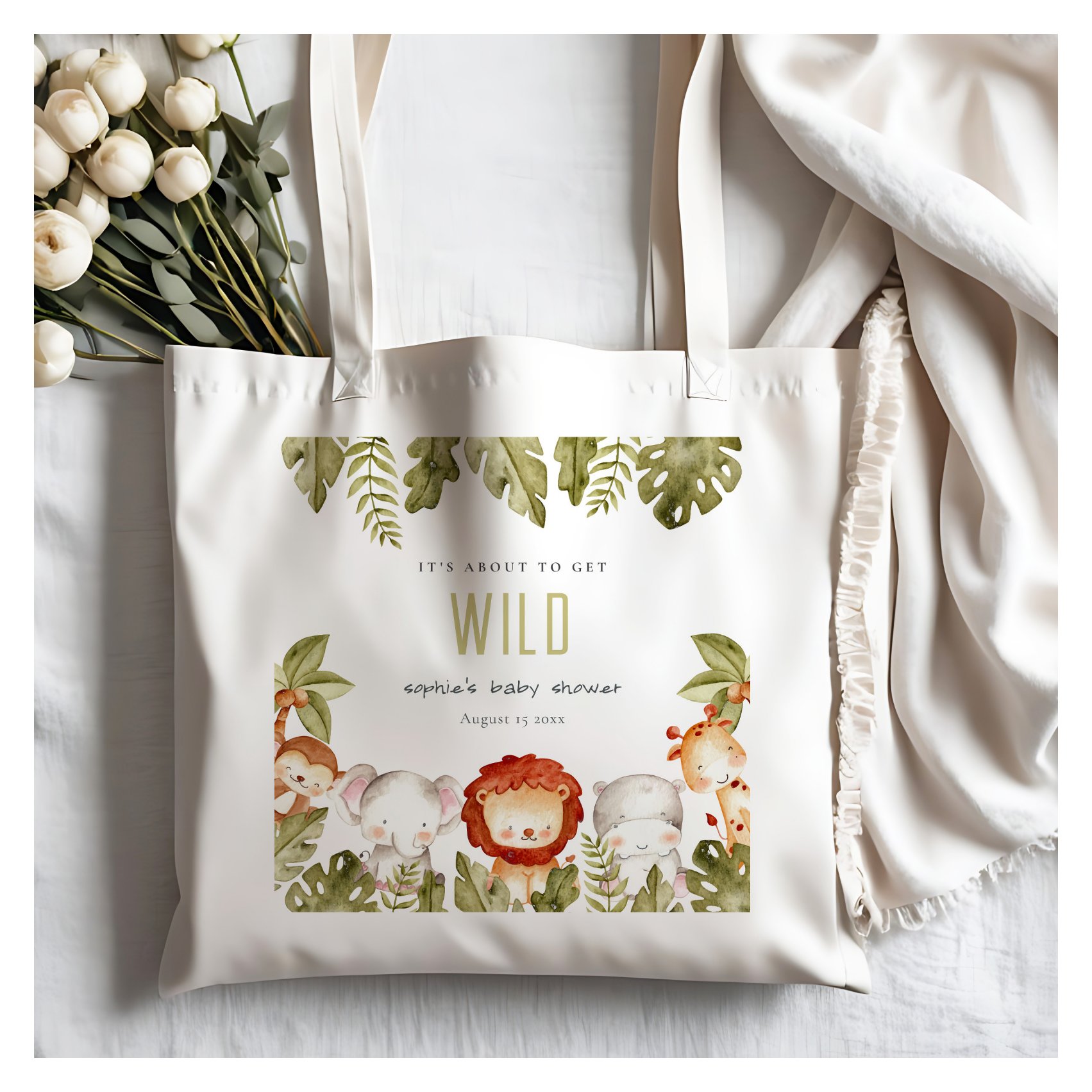 Cute Wild Tropical Safari Animals Baby Shower Tote Bag