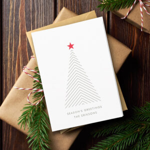 Minimal Christmas Tree Red Star Clean Simple Holiday Card