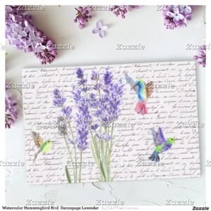Watercolor Hummingbird Bird Decoupage Lavender Tissue Paper