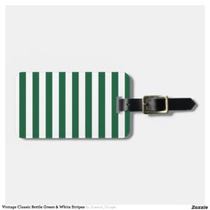 Vintage Classic Bottle Green & White Stripes Luggage Tag