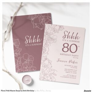 Floral Pink Mauve Surprise 80th Birthday Invitation