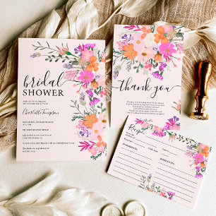 Romantic pastel wild flowers spring bridal shower invitation